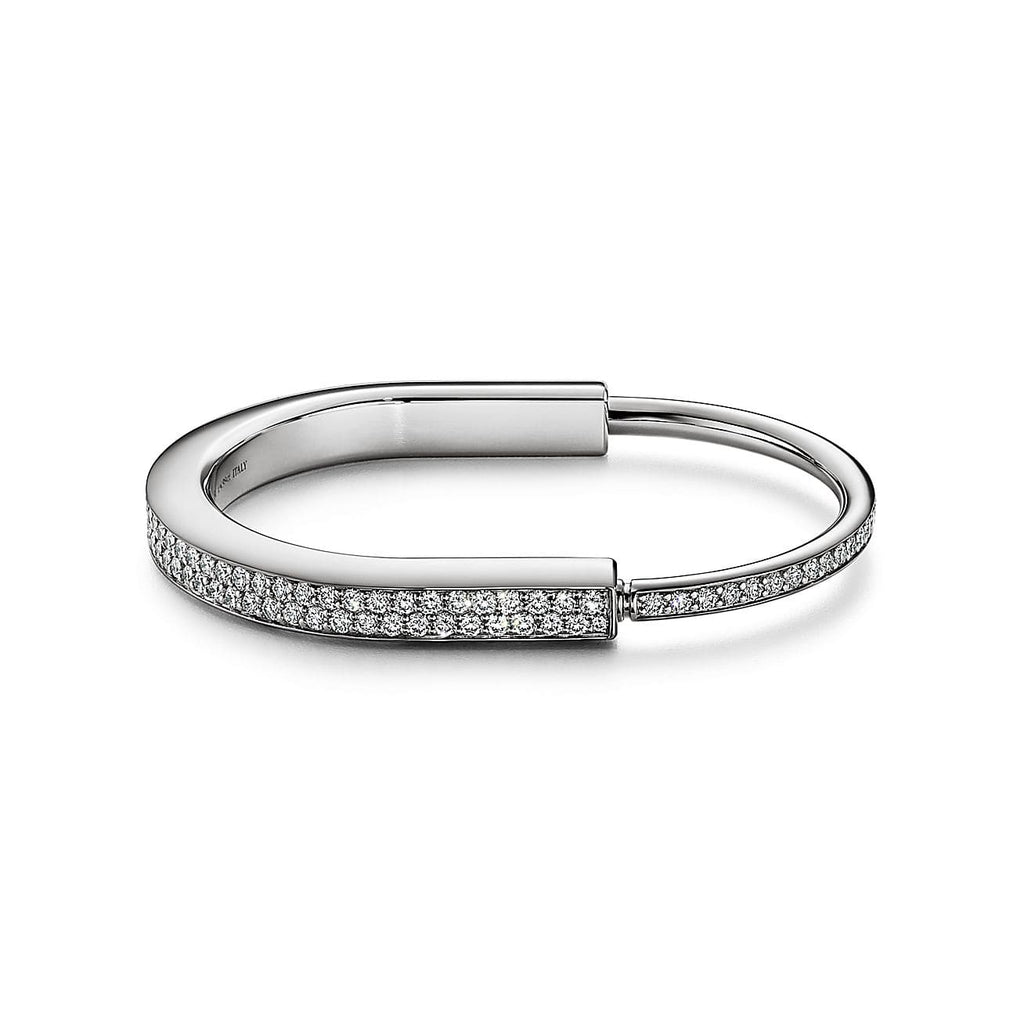 18K Tiffany Lock Bangle Full Pave Diamonds Bracelet