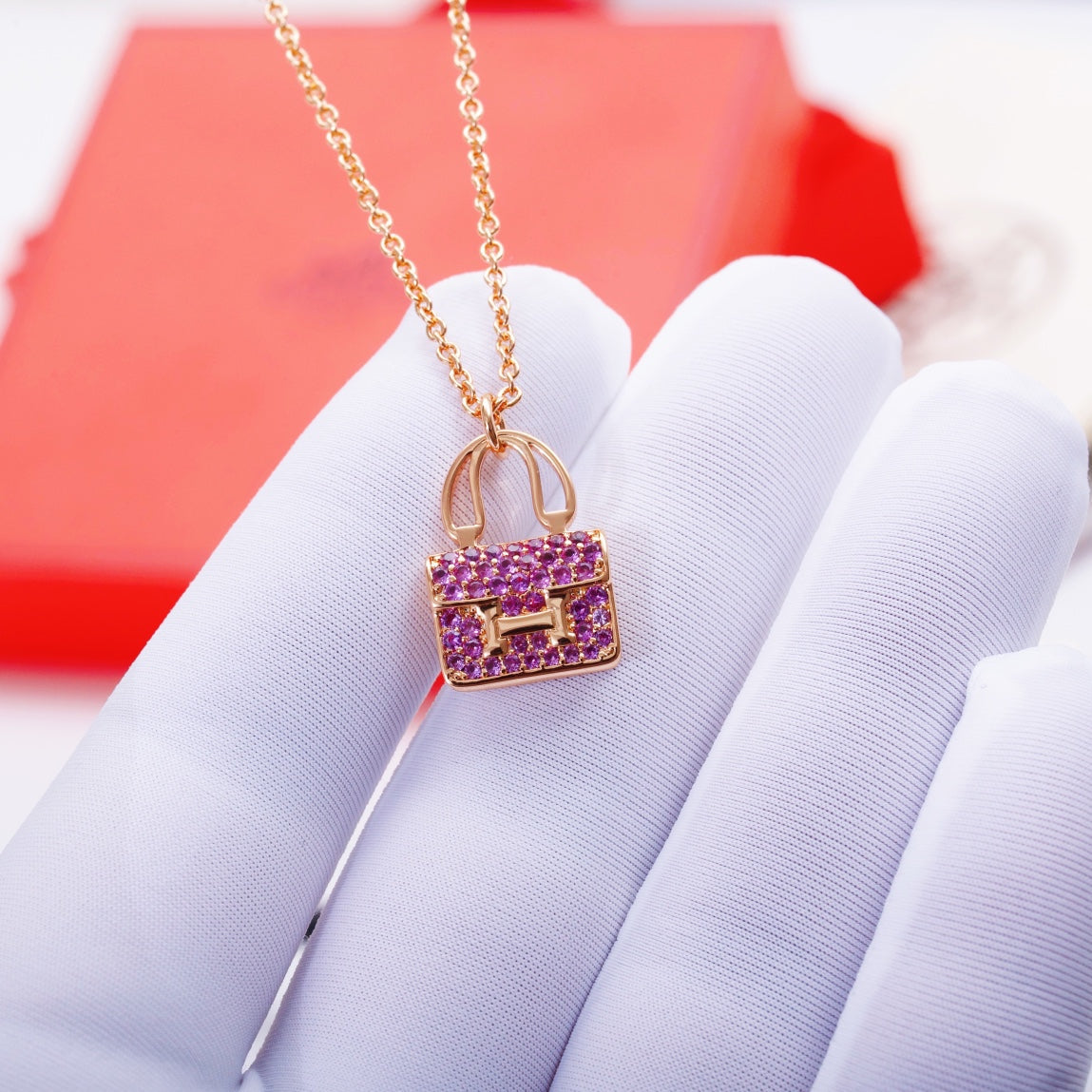 Hermes Constance Pendant Purple Cubic Zirconia Necklace