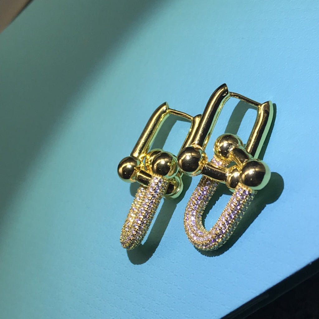 Tiffany Hardware Drop Earrings Double Link Cubic Zirconia