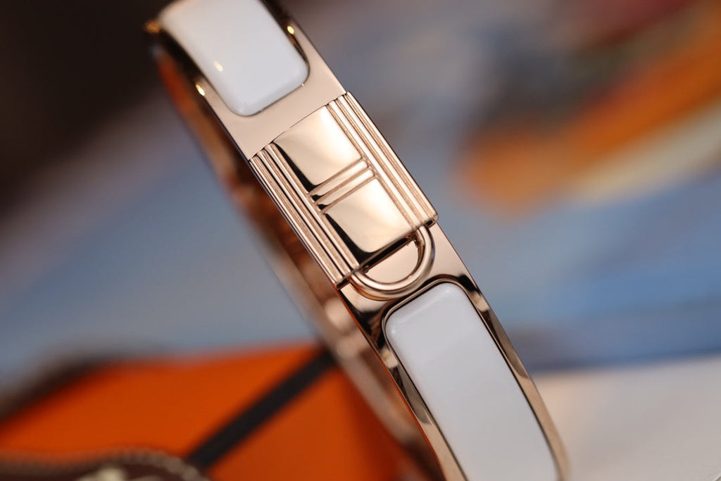 Hermes H Lock Grey Pink Gold Bracelet 12MM