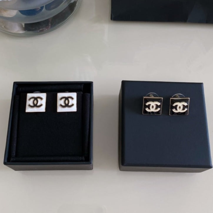 Chanel Double C Square Stud Earrings