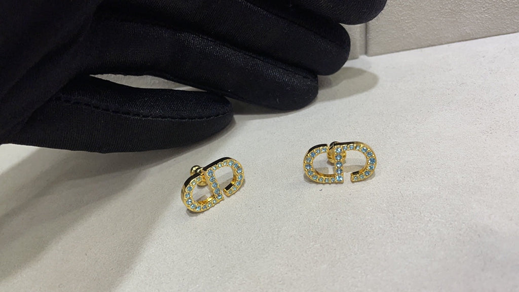 Dior Petit CD Cubic Zirconia Gold Stud Earrings