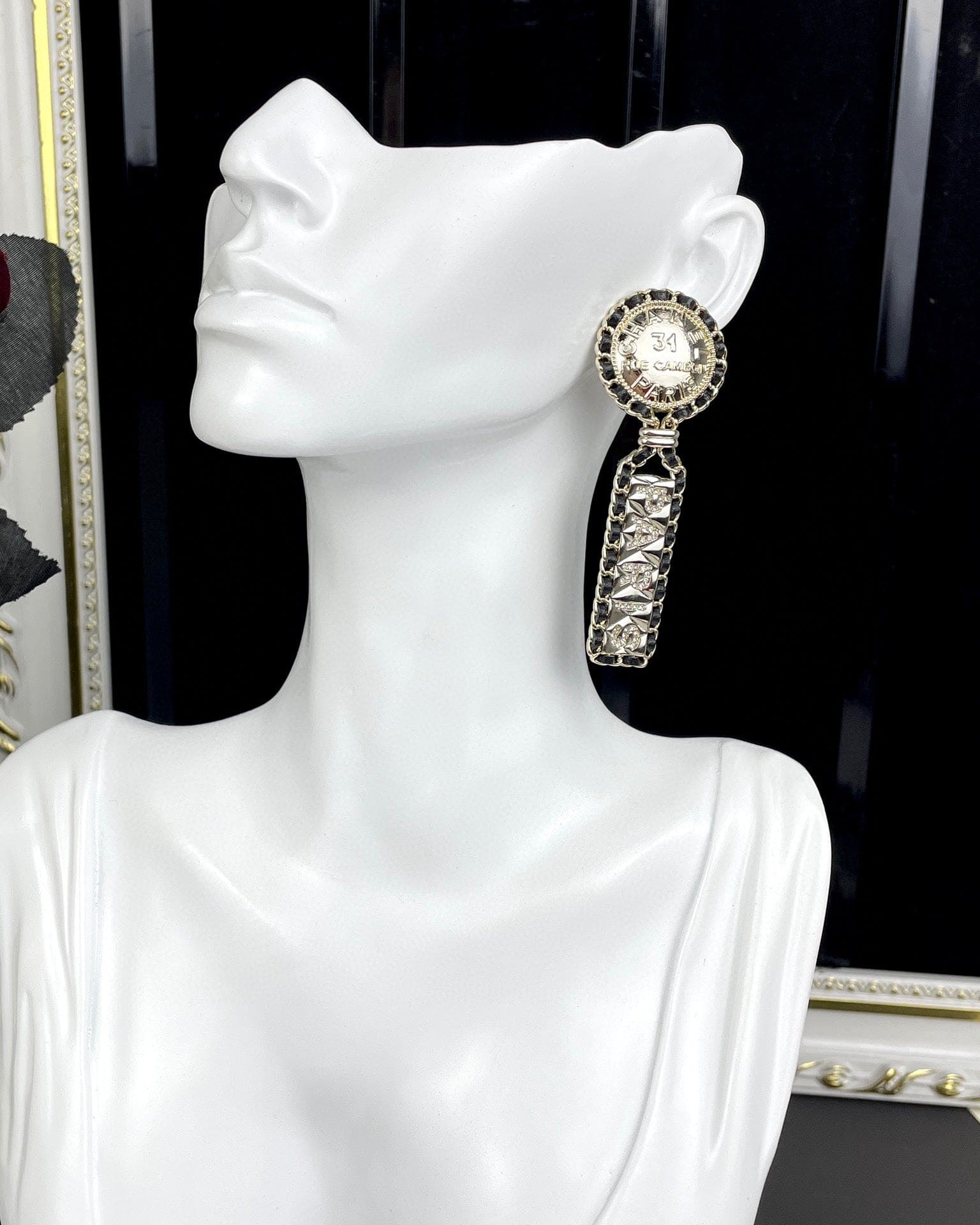 18K  Chanel Leather Earrings