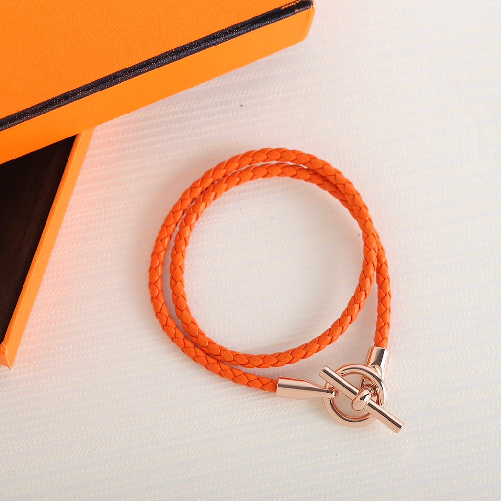 Hermes Glenan Double Tour Pink Gold Leather Bracelet
