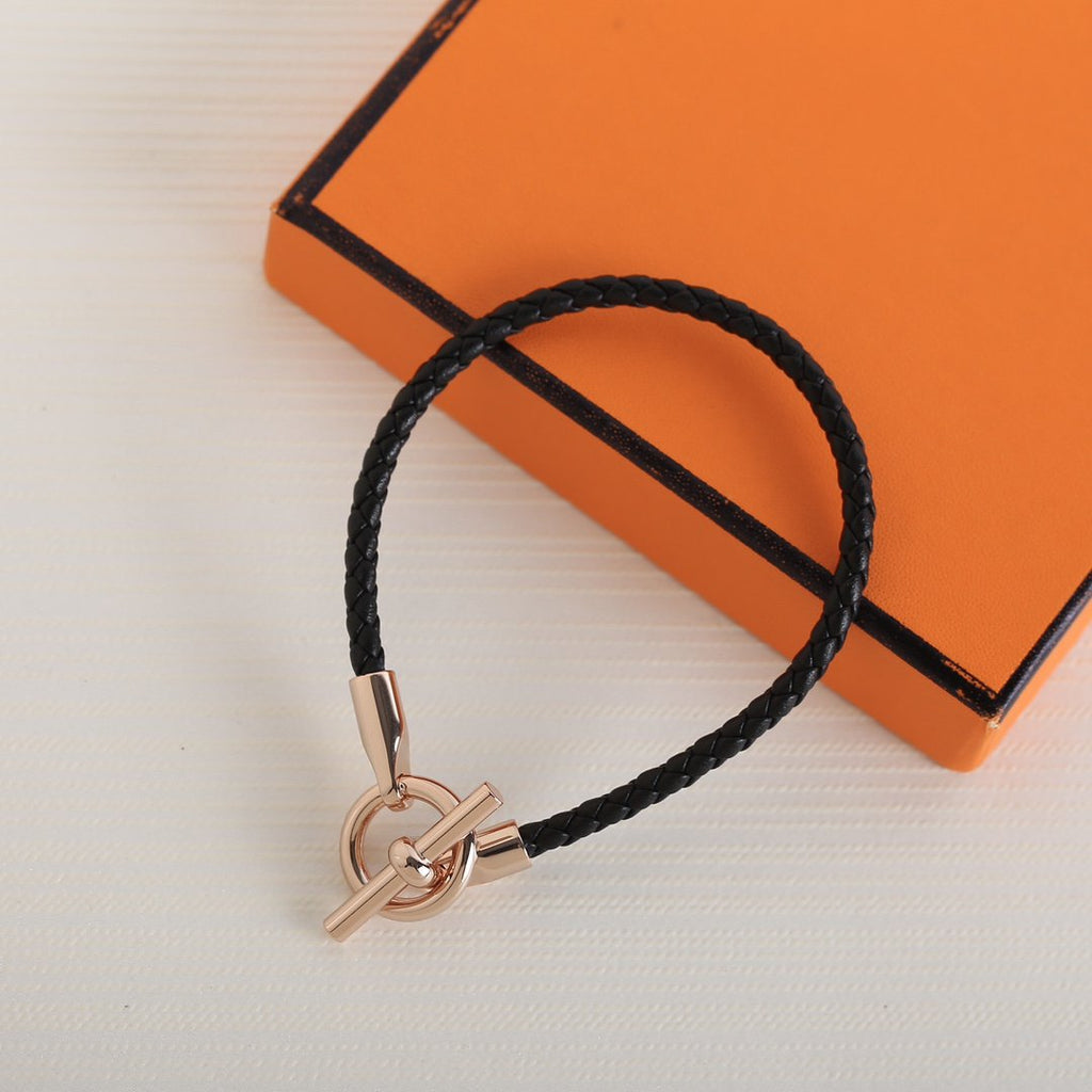 Hermes Glenan Pink Gold Leather Bracelet