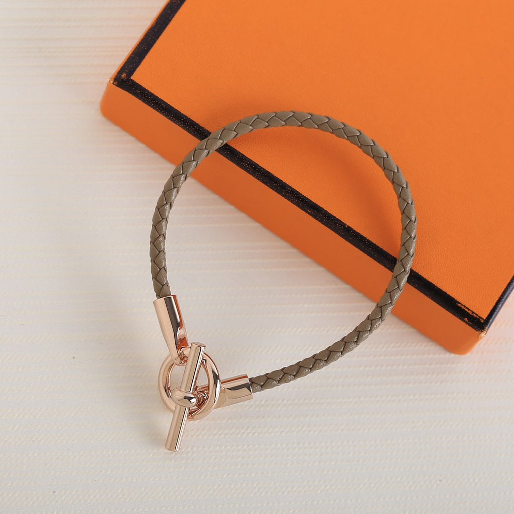 Hermes Glenan Pink Gold Leather Bracelet