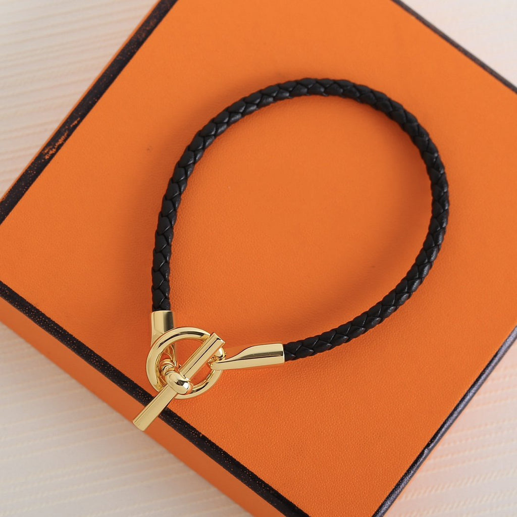 Hermes Glenan Gold Leather Bracelet