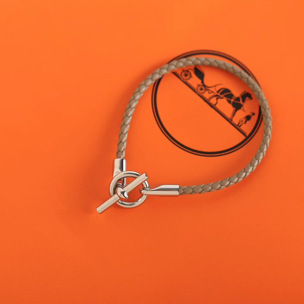 Hermes Glenan Silver Leather Bracelet
