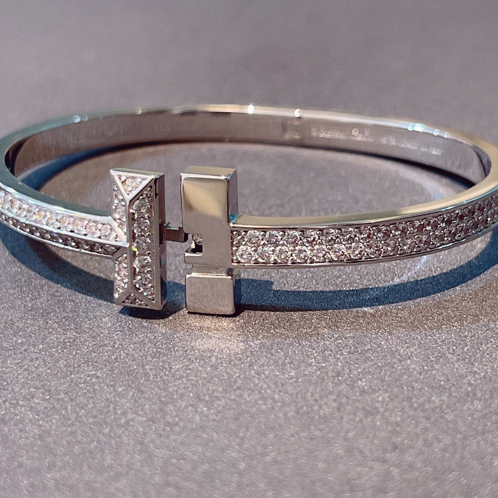Tiffany T1 Wide Hinged Bangle Cubic Zirconia Paved Bracelet