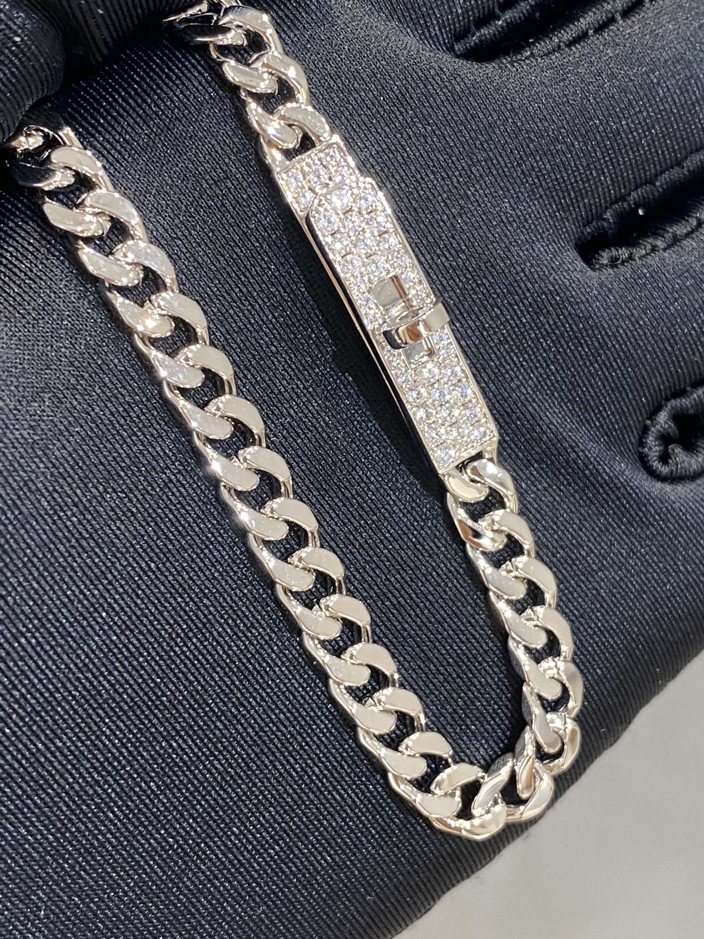 Hermes H Kelly Gourmette Silver Diamond Bracelet