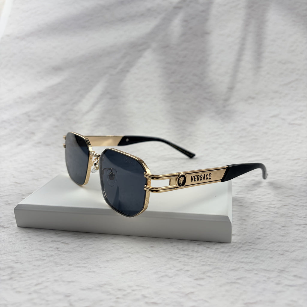 Gold Tone Geometric Sunglasses, UV Protection Men's Eyewear
