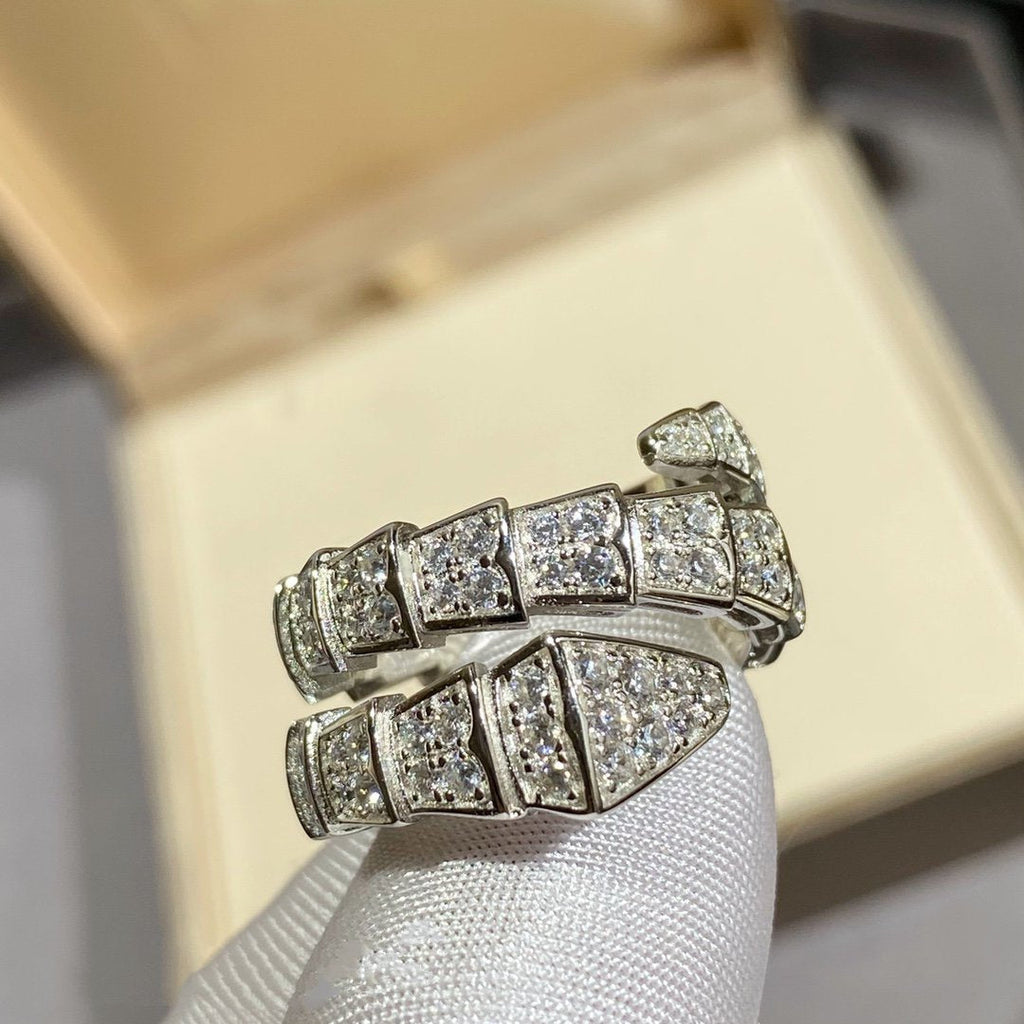 Bvlgari Serpenti Double Ring Silver Cubic Zirconia Paved