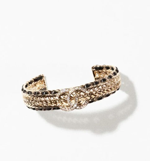 Chanel Black Rope Bracelet Gold Diamond