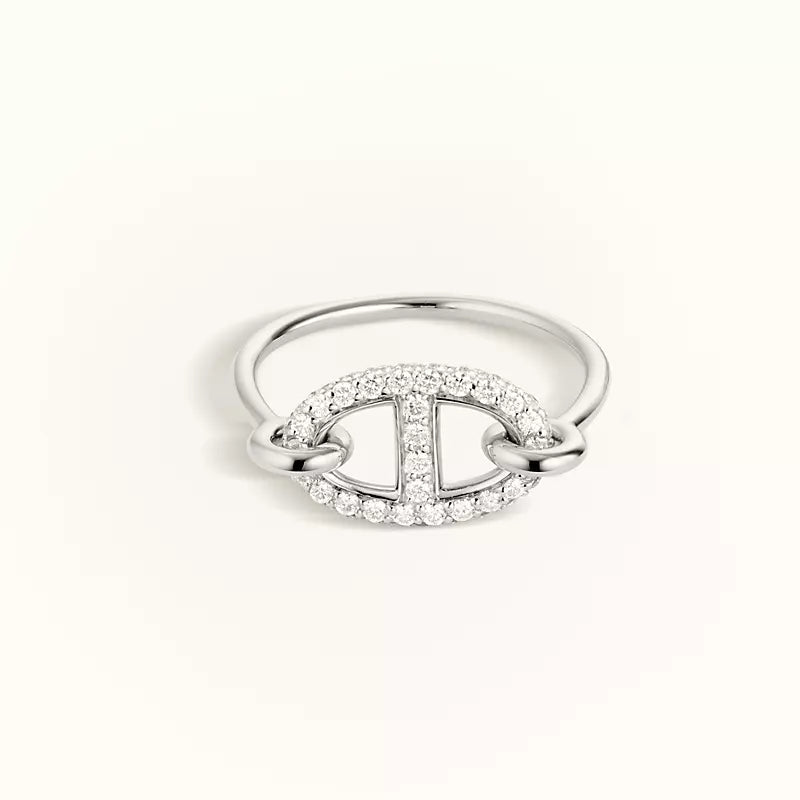 Hermes Ronde Small Silver Diamond Ring