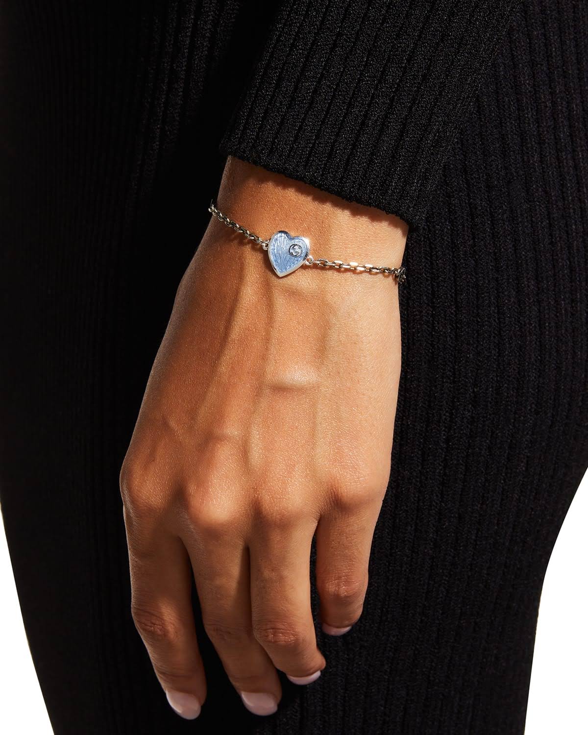 Gucci GG Heart Aged Finish Sterling Silver Blue Enamel Bracelet