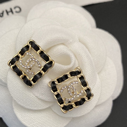 18K  Chanel Square Leather Earrings