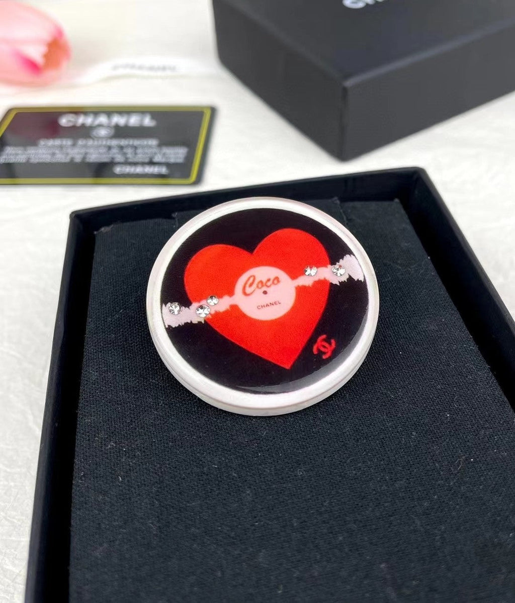 18K  Chanel Red Heart Resin Brooch