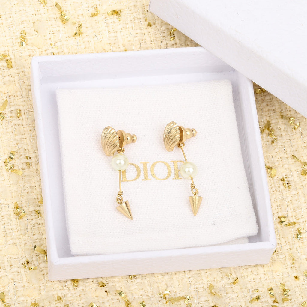 18K Dior Pearl Pendant Earrings
