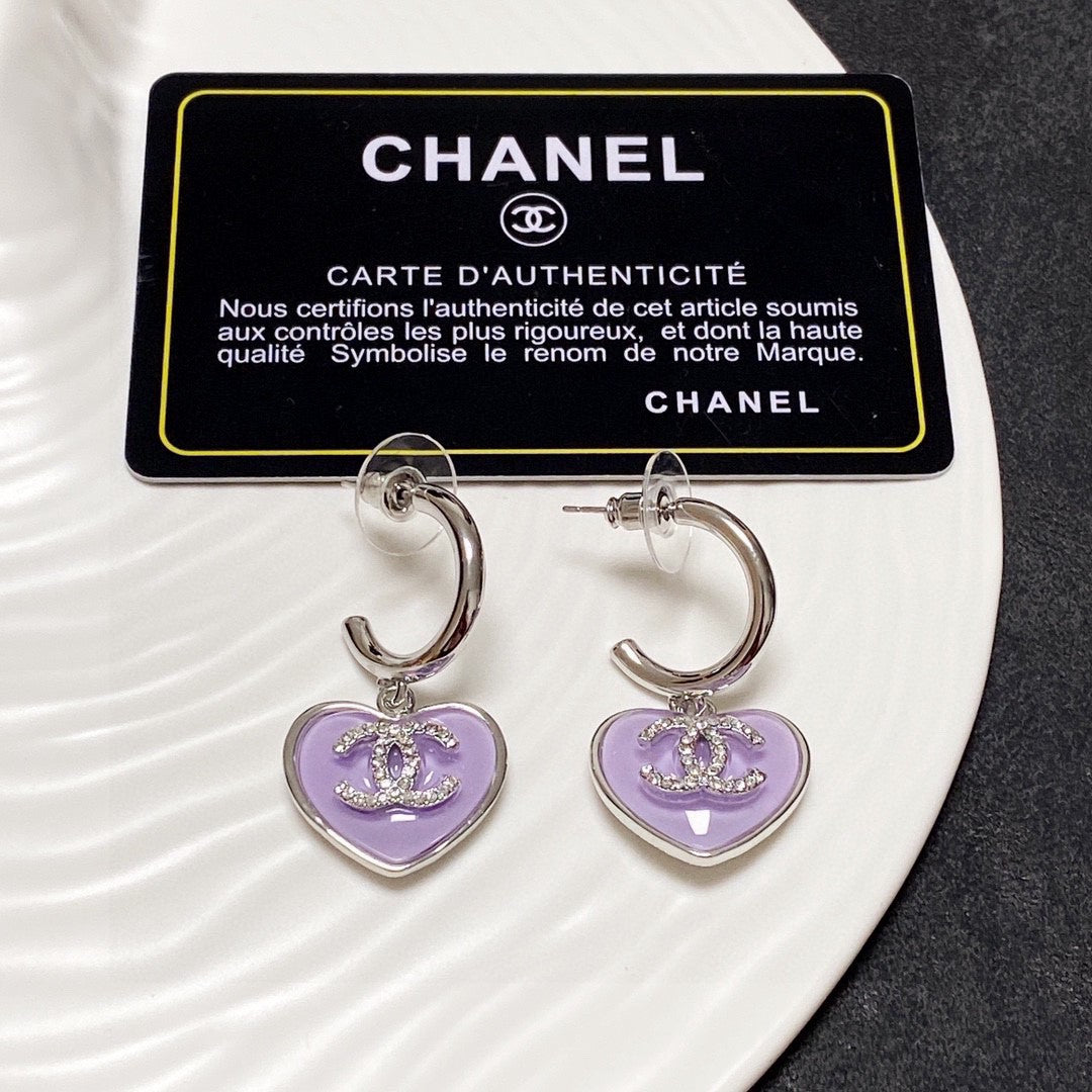 18K  Chanel Purple Heart Earrings