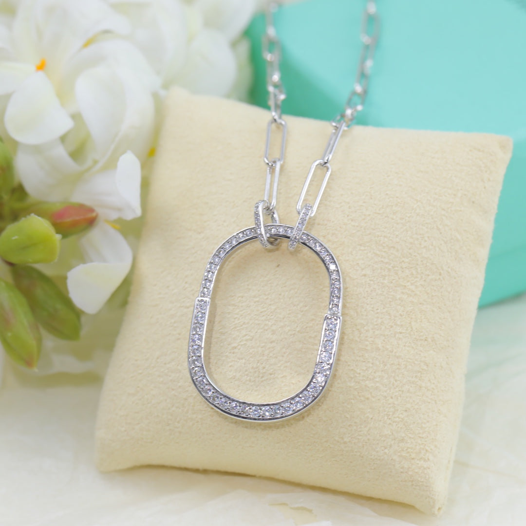 18K Tiffany Lock Pendant Pave Diamonds Necklace