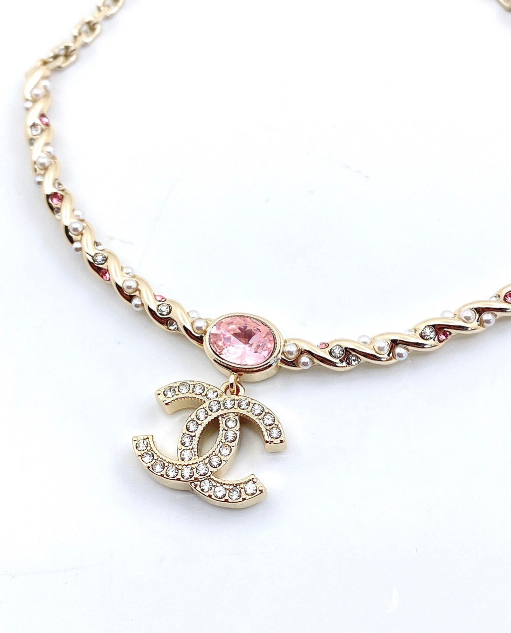 18K  Chanel Pink Crystal Necklace