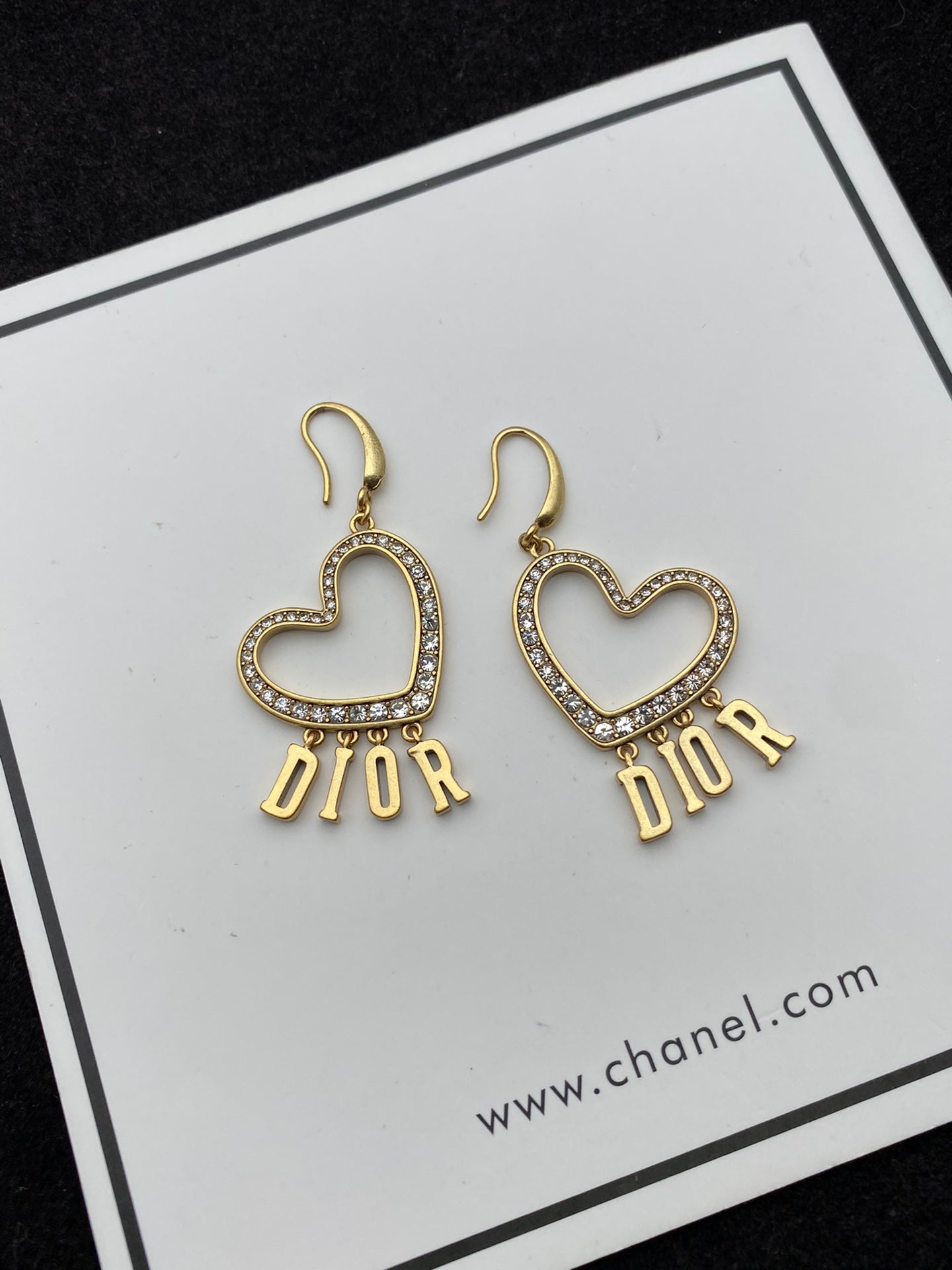 18K Dior Heart Crystal Earrings