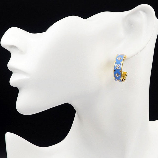 18K Louis Vuitton Nanogram Enamel Earrings