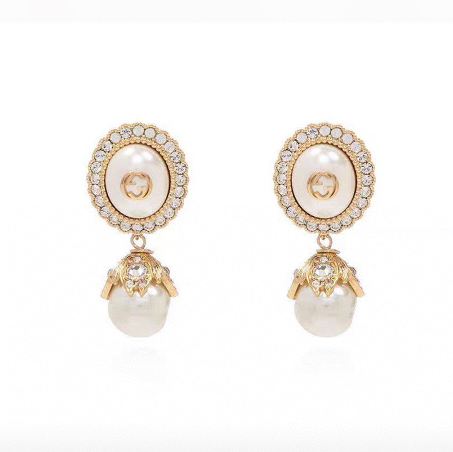 18K Double Gucci Pearl Earrings