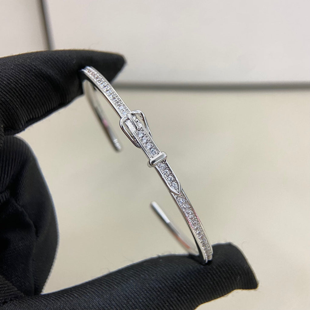Hermes Full Diamond Buckle Belt Open Bracelet