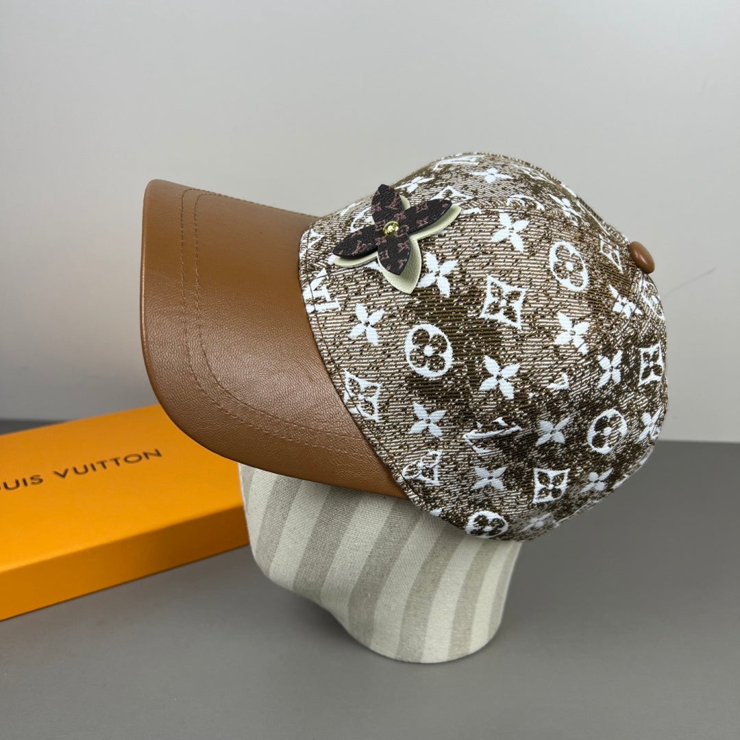 Monogram Print Flower Accent Baseball Cap