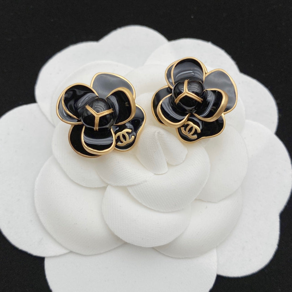 Chanel Double C New Camellia Gold Earrings