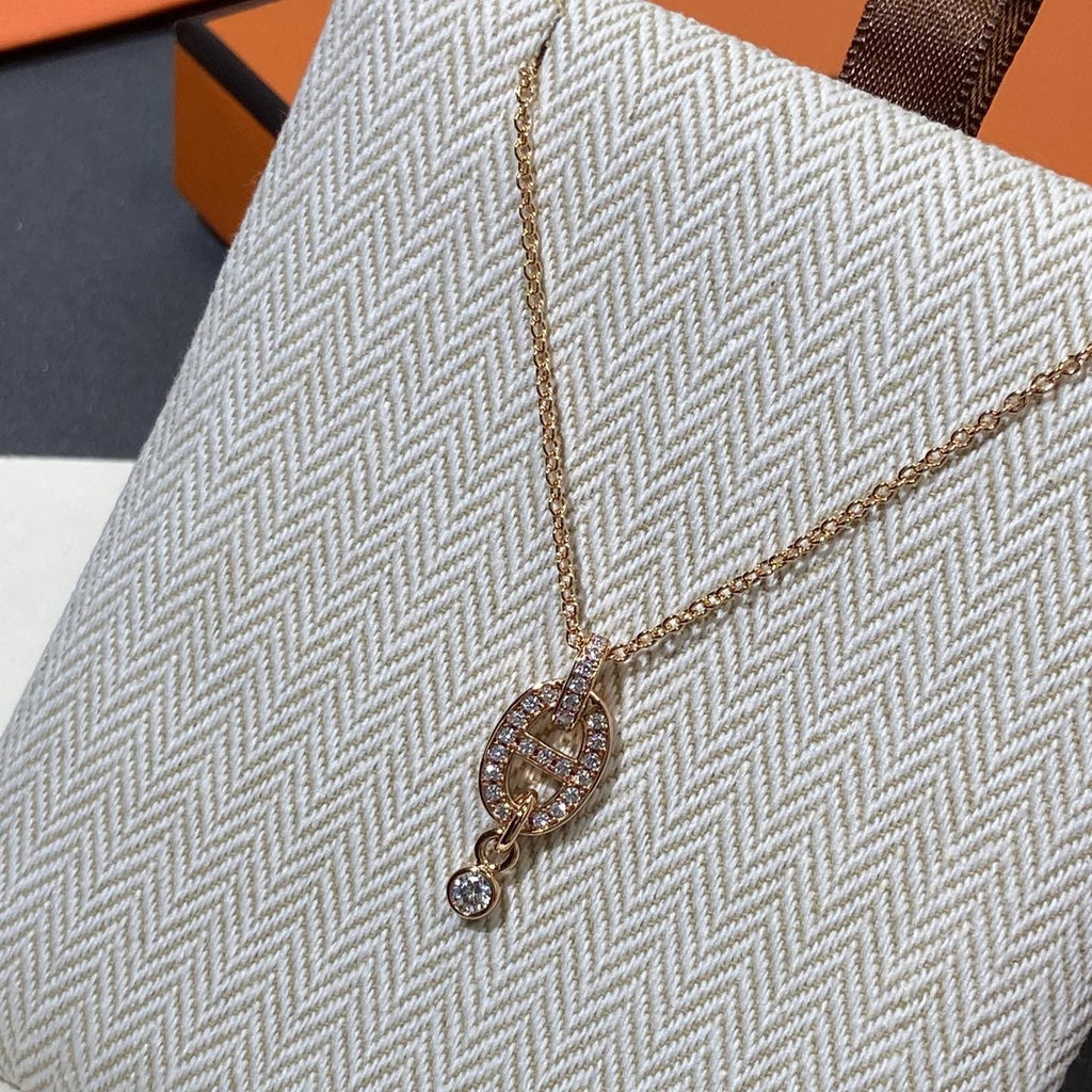 Hermes Chaine HM Diamond Pig Nose Necklace
