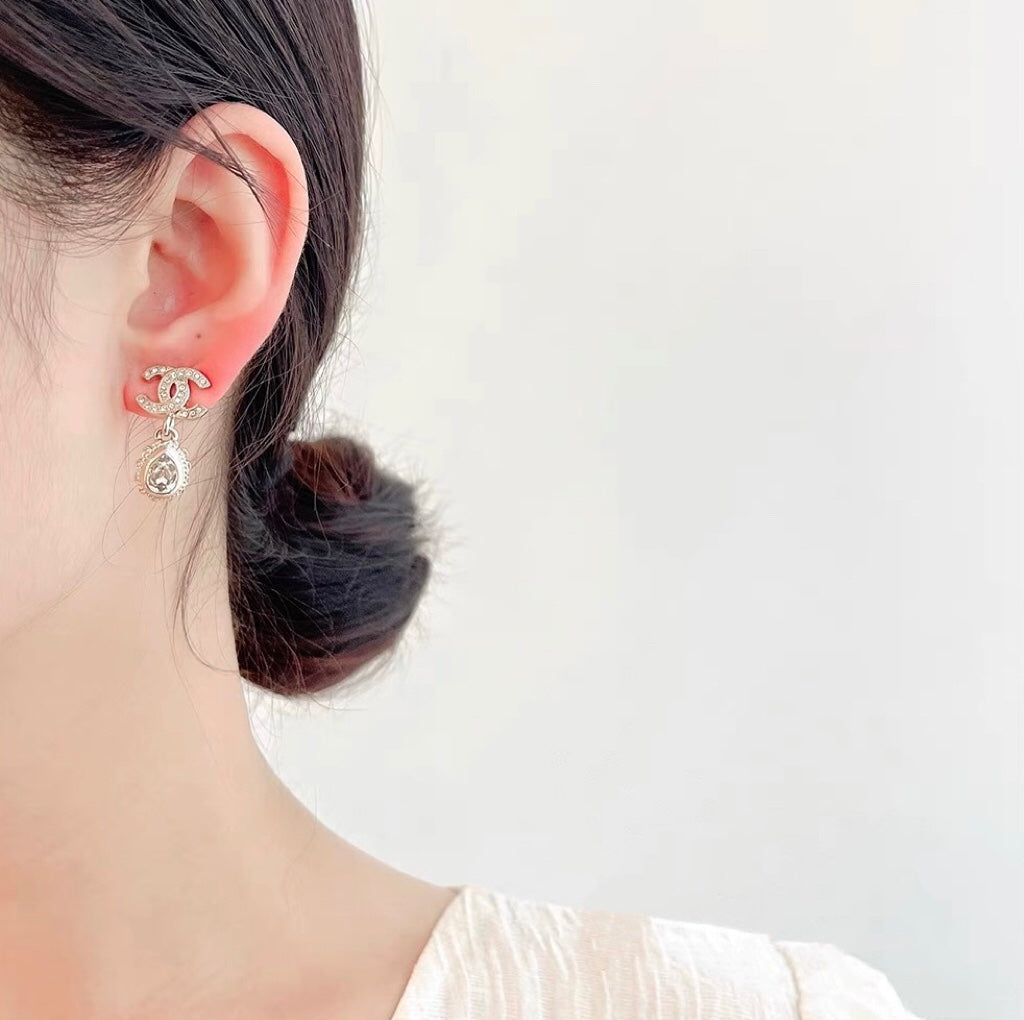 Chanel Double C Diamonds Teardrop Earrings