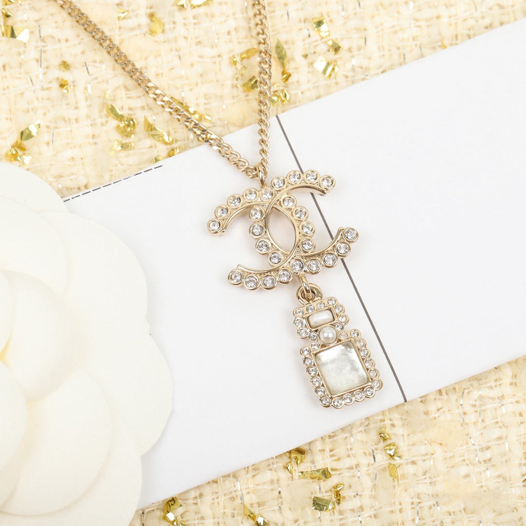 Chanel Perfume Bottle Pendant Gold Necklace